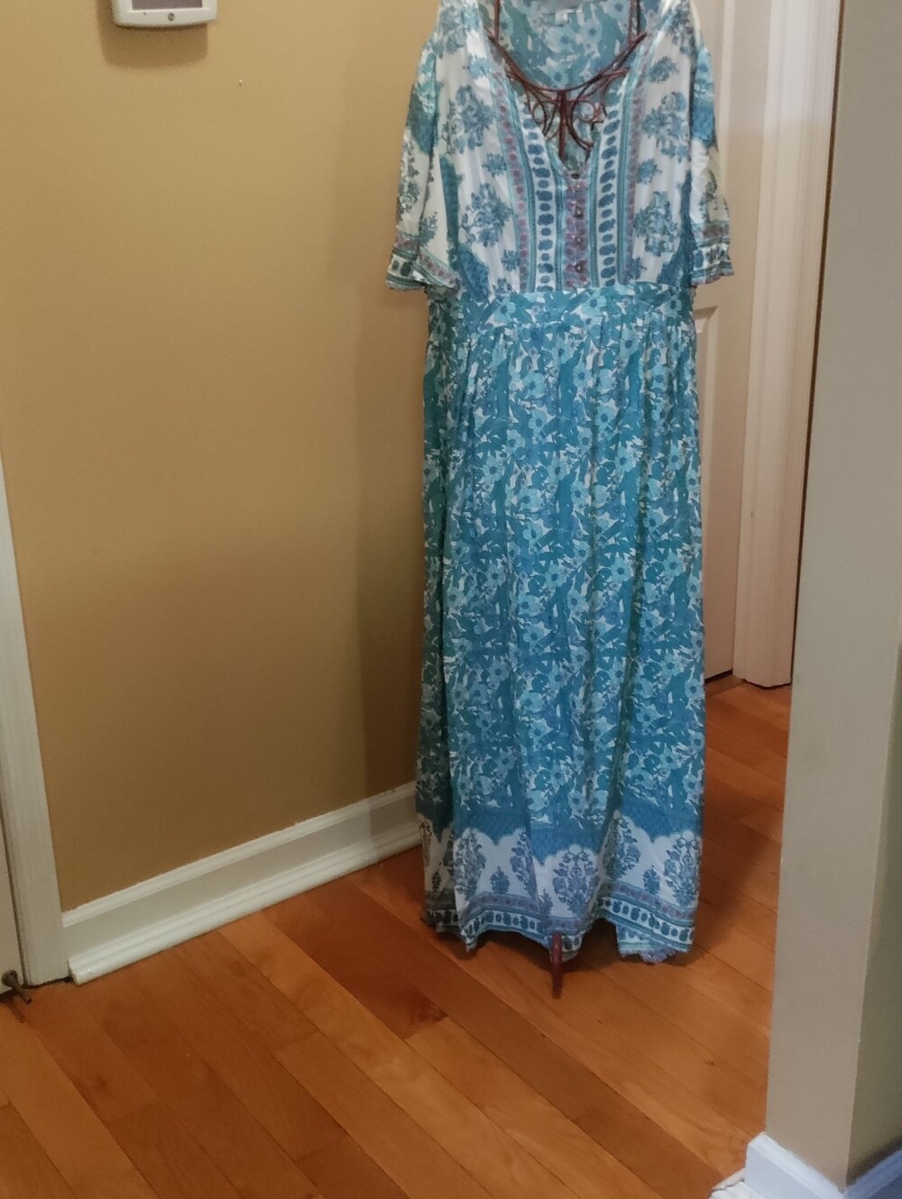 Bohemian Floral Maxi Dress in Teal and White